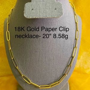 18K yellow gold paper clip chain 8.57 grams and 20" long